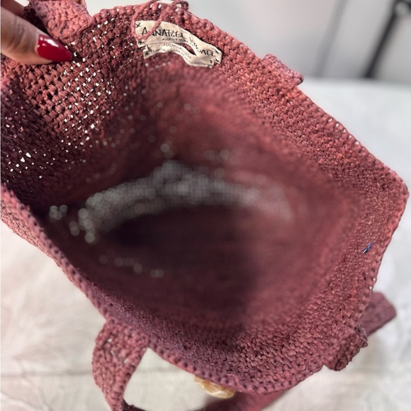 👜 Annabel Ingall Handmade Raffia Tote Bag – Burgundy - Picture 7 of 9
